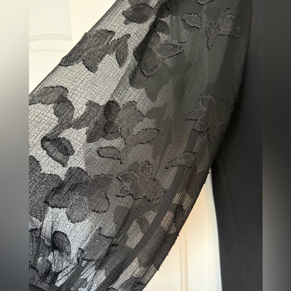CeCe Black Floral Sheer Sleeve Blouse - Picture 5 of 7